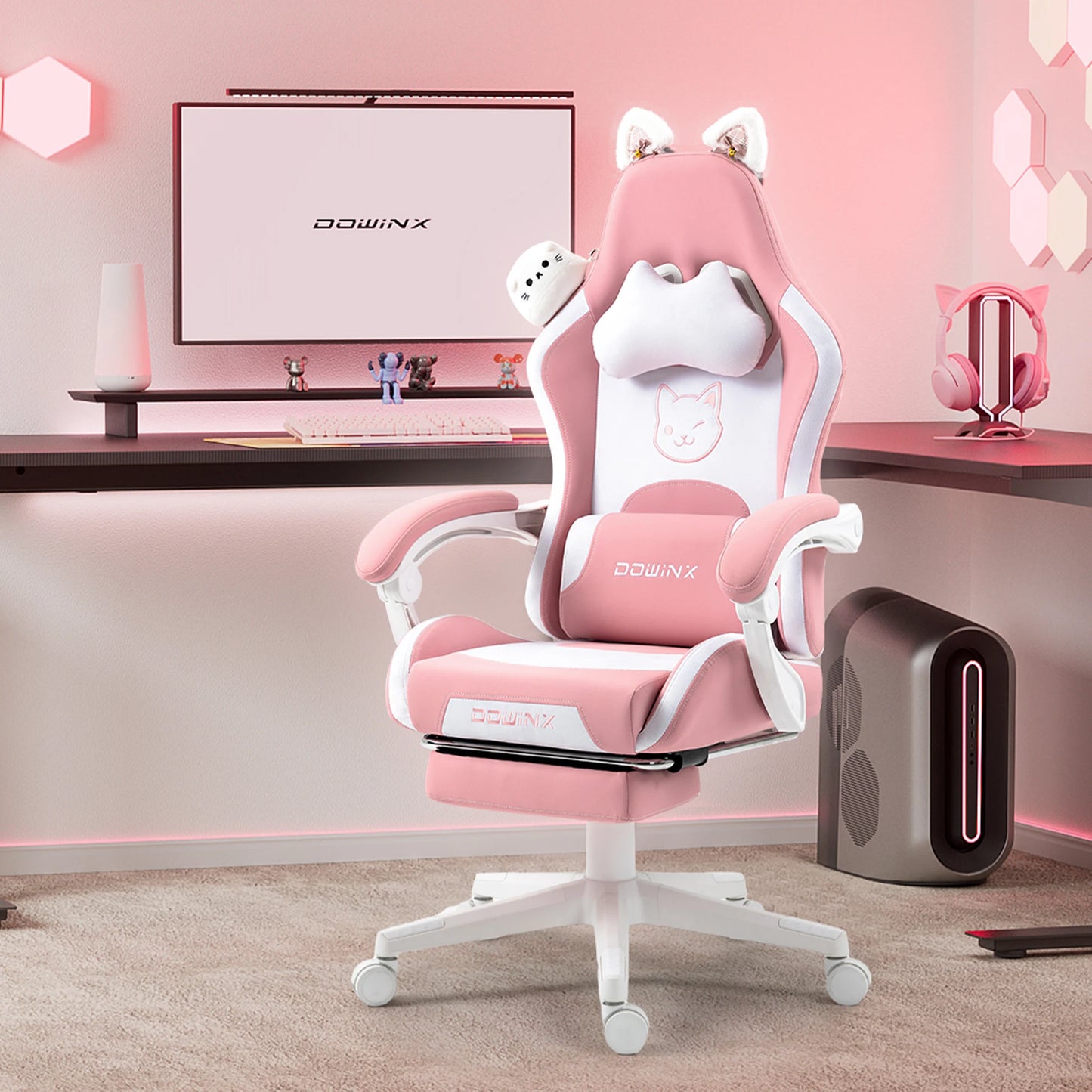 Dowinx Cat Ear Gaming Chair – Ergonomic Computer Chair with Lumbar & Footrest