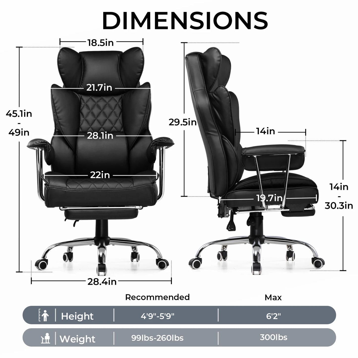 Big & Tall Gaming Chair – Ergonomic Office Chair with Lumbar Support & Footrest