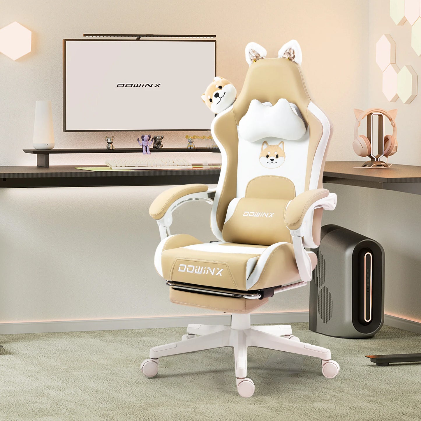 Dowinx Cat Ear Gaming Chair – Ergonomic Computer Chair with Lumbar & Footrest