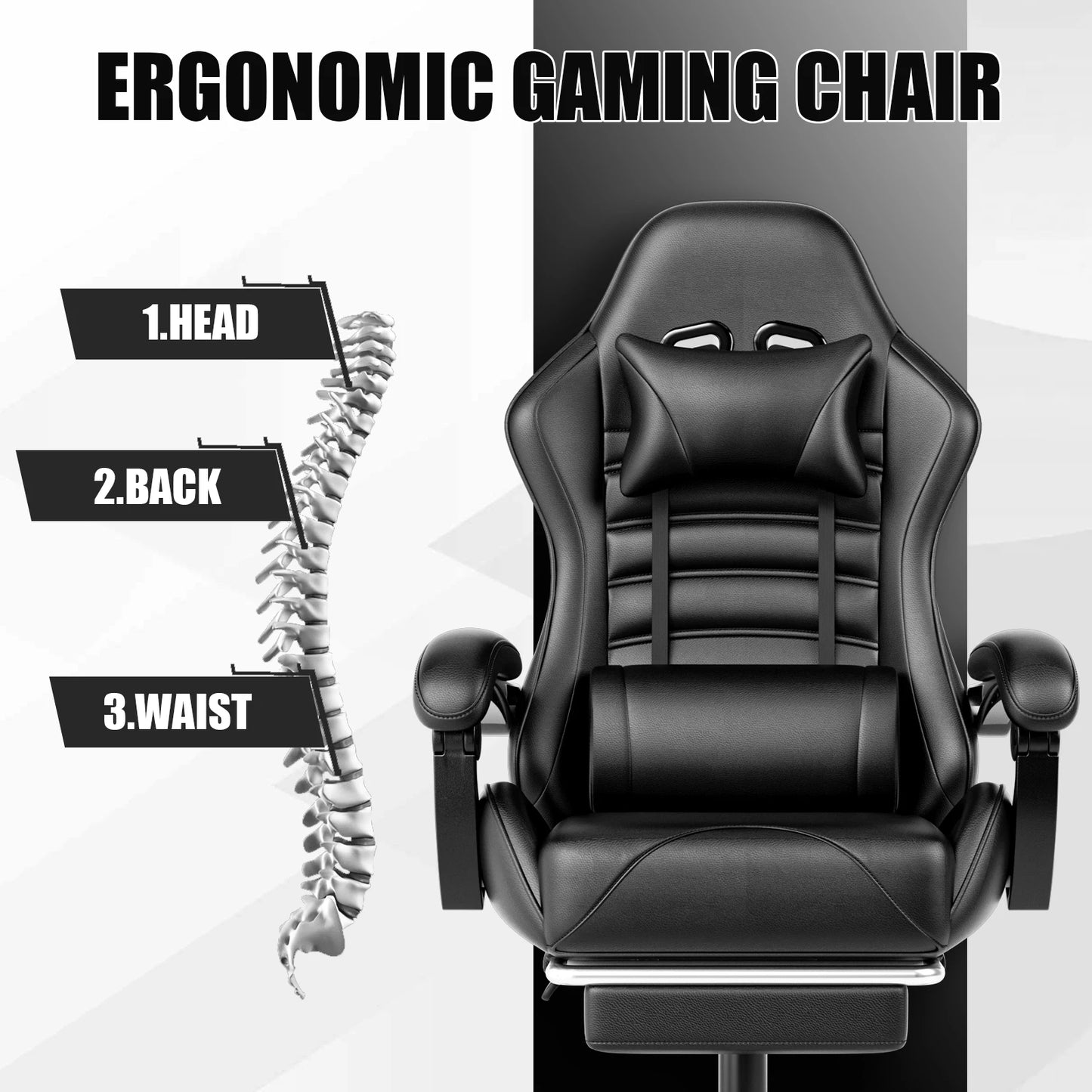Ergonomic Gaming Chair with Footrest – Racing Style Reclining Gamer Chair