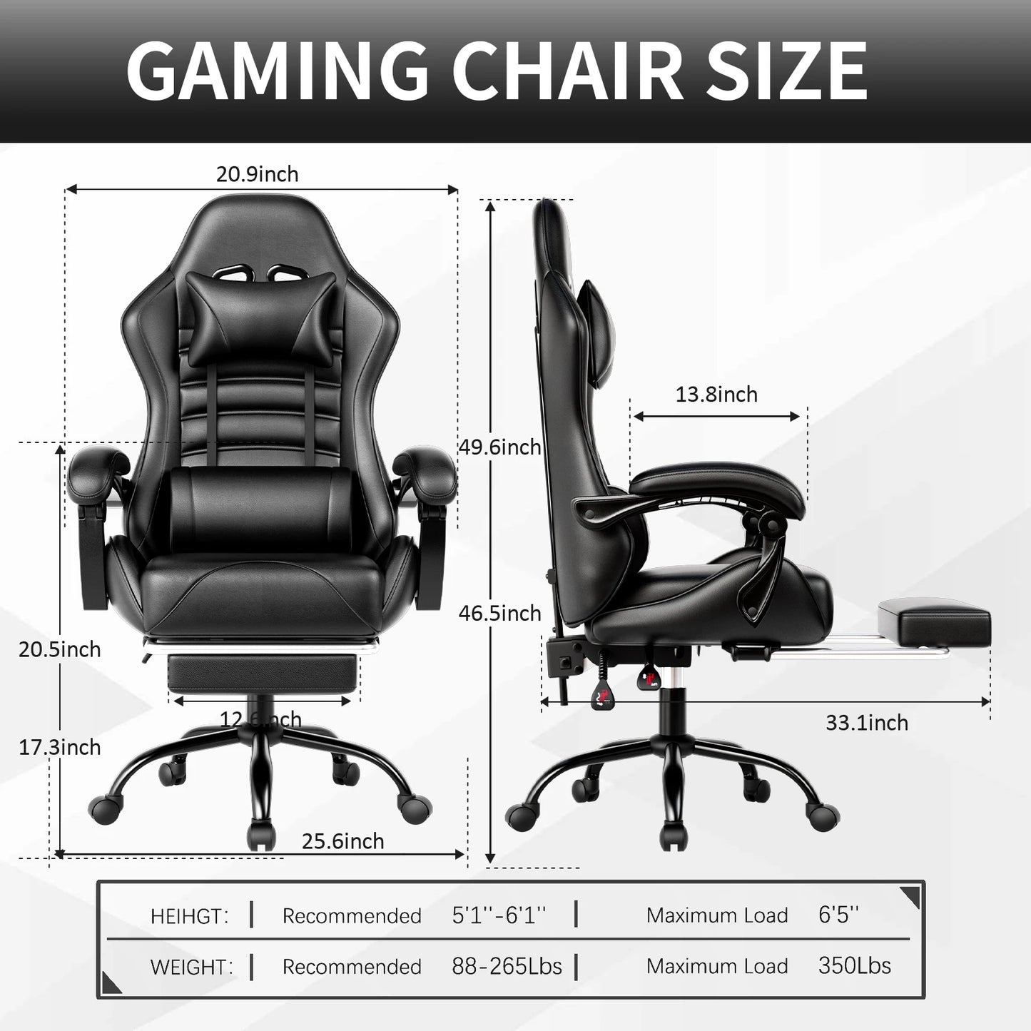 Ergonomic Gaming Chair with Footrest – Racing Style Reclining Gamer Chair