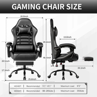 Ergonomic Gaming Chair with Footrest – Racing Style Reclining Gamer Chair