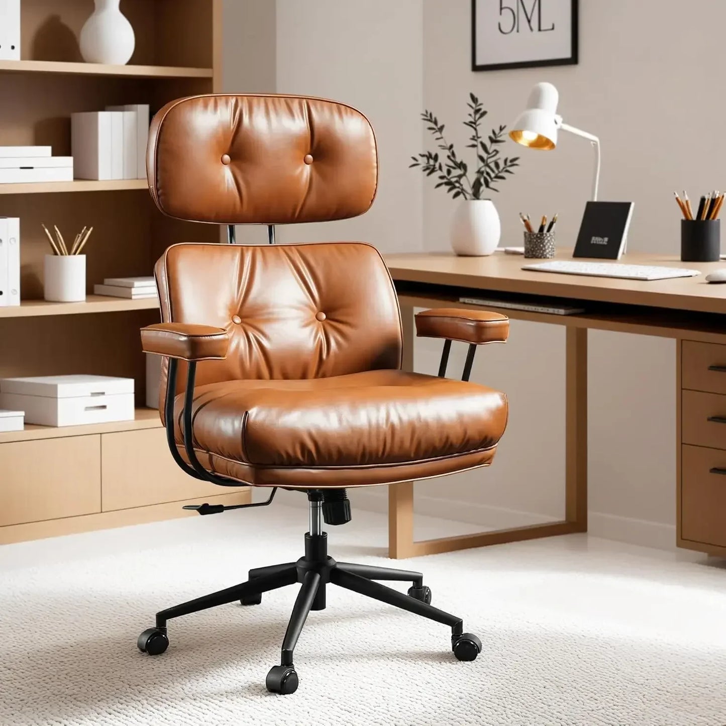 Ergonomic Leather Office Chair – High Back Executive Desk Chair with Lumbar Support