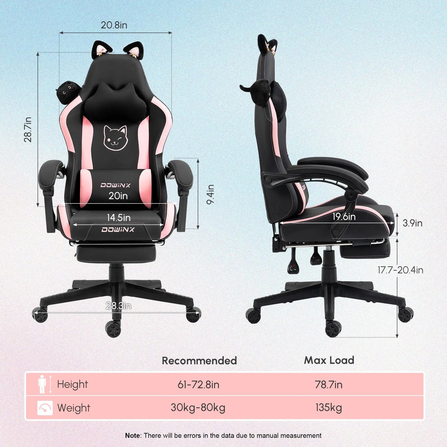 Dowinx Cat Ear Gaming Chair – Ergonomic Computer Chair with Lumbar & Footrest