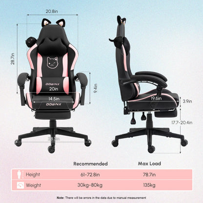 Dowinx Cat Ear Gaming Chair – Ergonomic Computer Chair with Lumbar & Footrest