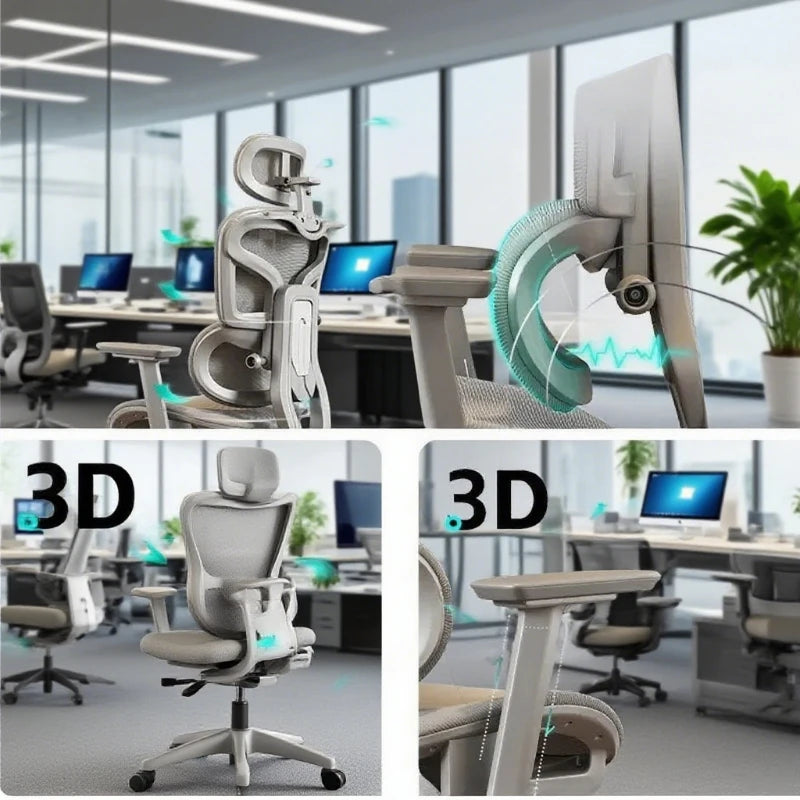 Ergonomic Office Chair – 3D Armrests & Lumbar Support Mesh Desk Chair