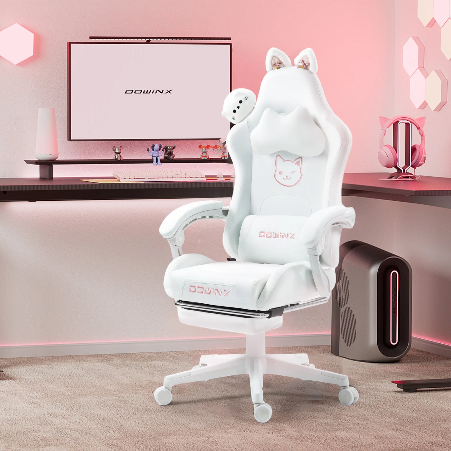 Dowinx Cat Ear Gaming Chair – Ergonomic Computer Chair with Lumbar & Footrest