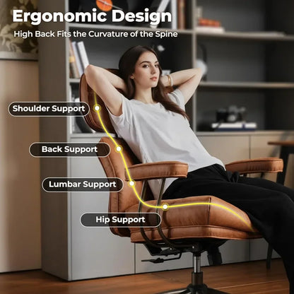 Ergonomic Leather Office Chair – High Back Executive Desk Chair with Lumbar Support