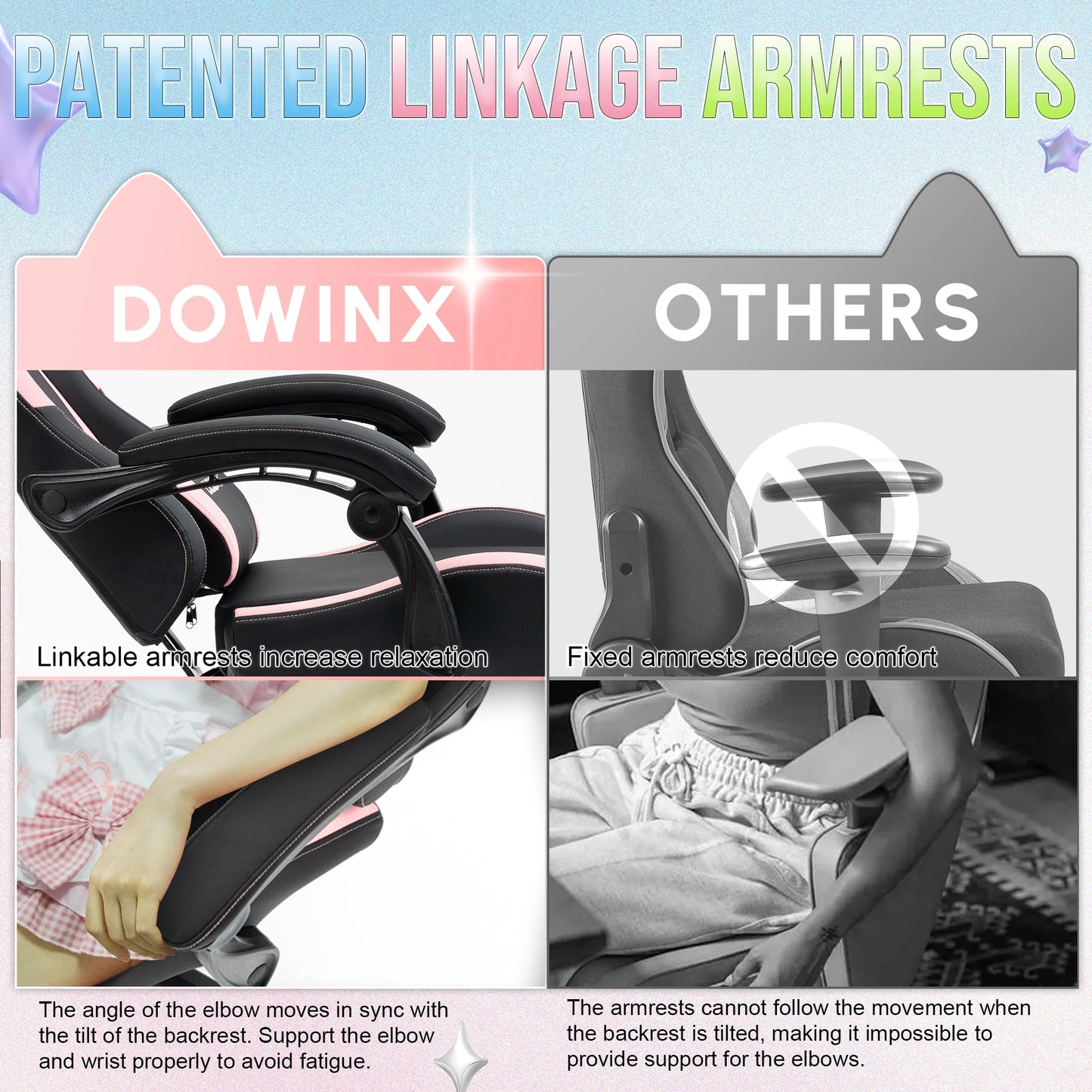 Dowinx Cat Ear Gaming Chair – Ergonomic Computer Chair with Lumbar & Footrest