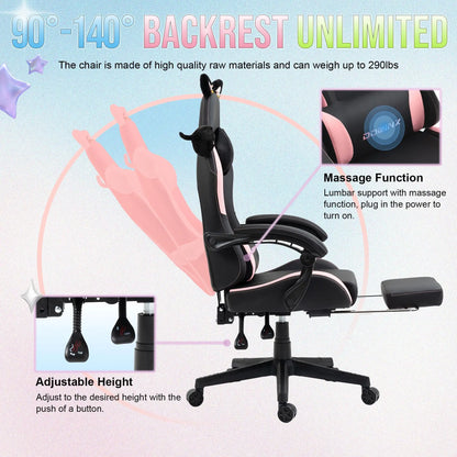 Dowinx Cat Ear Gaming Chair – Ergonomic Computer Chair with Lumbar & Footrest