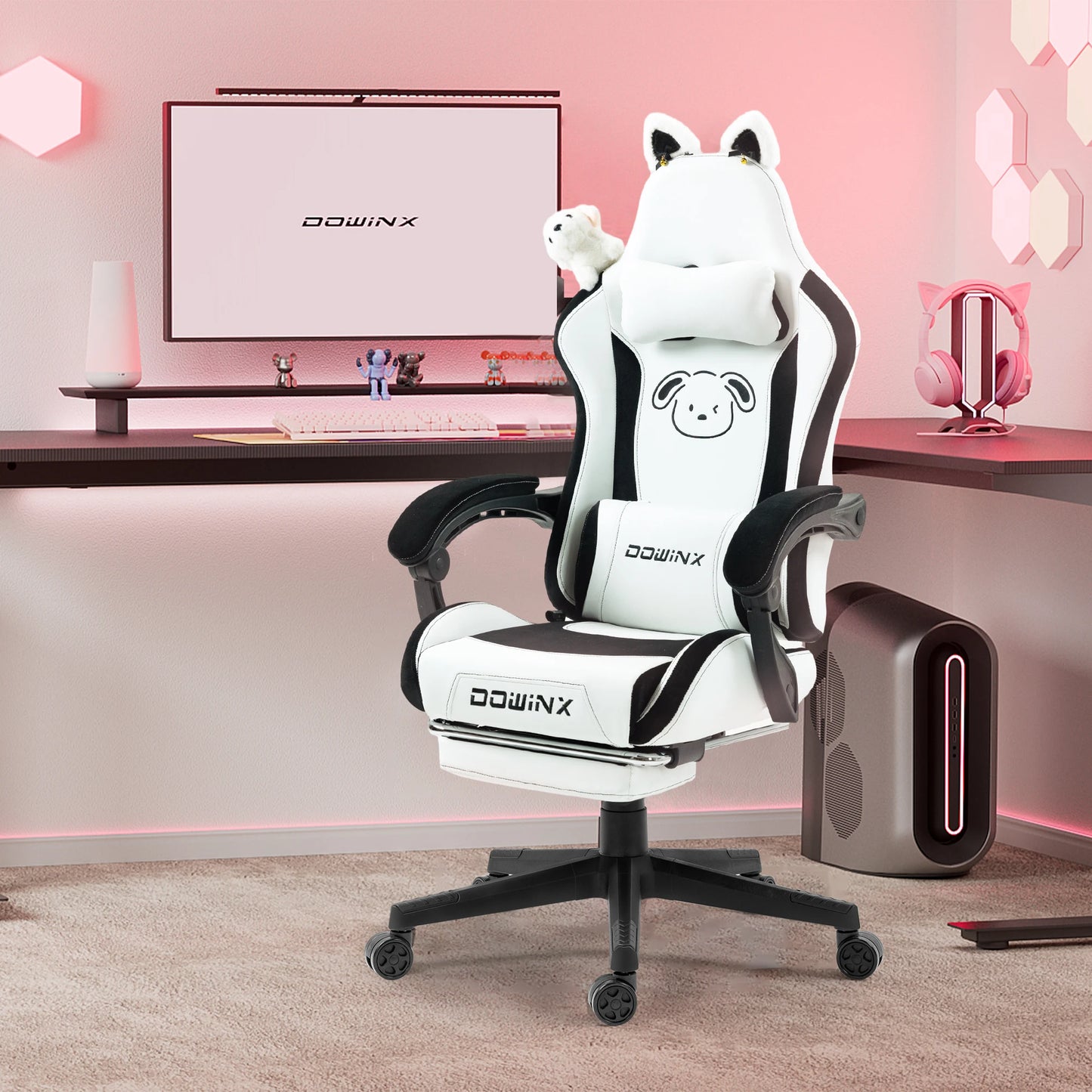 Dowinx Cat Ear Gaming Chair – Ergonomic Computer Chair with Lumbar & Footrest