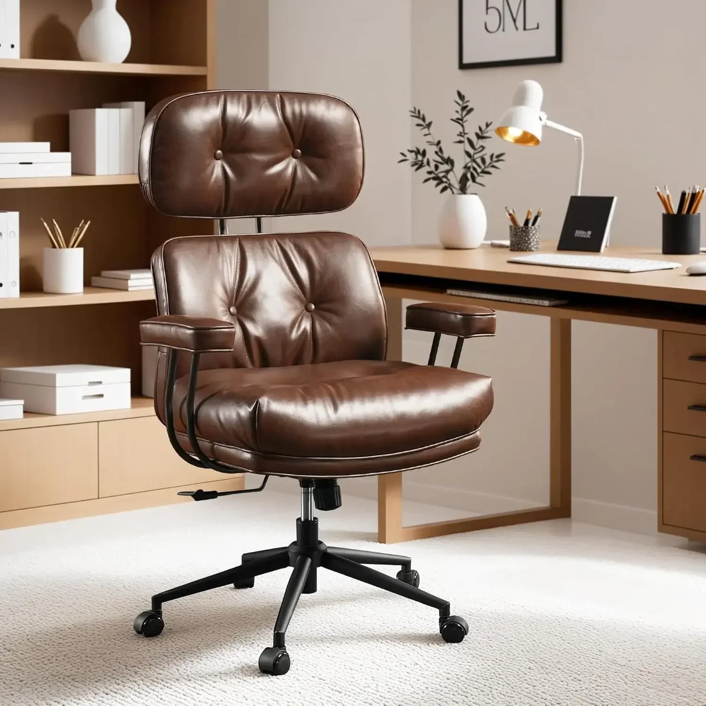 Ergonomic Leather Office Chair – High Back Executive Desk Chair with Lumbar Support