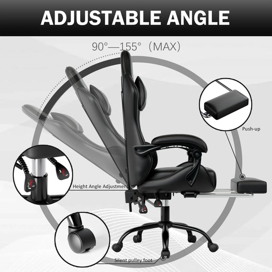 Ergonomic Gaming Chair with Footrest – Racing Style Reclining Gamer Chair